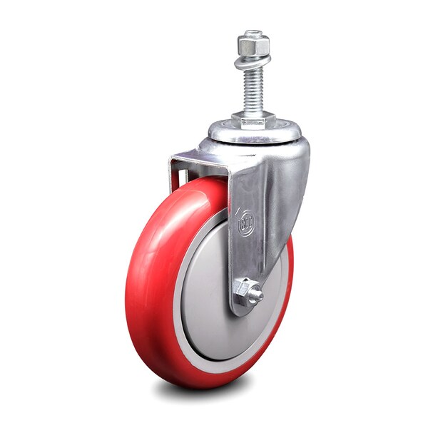 5 Inch Red Polyurethane Wheel Swivel 10mm Threaded Stem Caster SCC